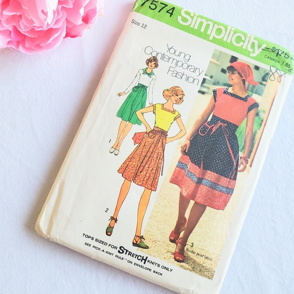 1976 Simplicity 7574 Sewing Pattern Top, Skirt, Scarf - Picture 1 of 5